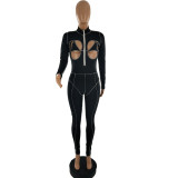 Women Sexy Cutout Stand Collar Jumpsuit