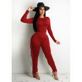 Women Casual Tassel Long Sleeve Top And Pant Two Piece Set