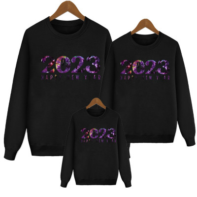 Happy New Year Family Outfit Parent-Child Round Neck Long Sleeve Sweatshirt Long Sleeve T-Shirt