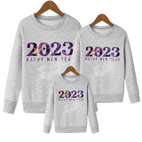 Happy New Year Family Outfit Parent-Child Round Neck Long Sleeve Sweatshirt Long Sleeve T-Shirt
