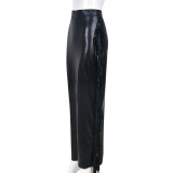 Women Tassel Slit Stretch Pu-Leather Skirt