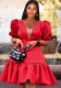 V-neck See Through Bubble Sleeve A-line Daily Career High Waist Slim Fit Dress