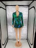 Women's solid color fashion Casual long green single breasted Blazer