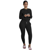 Women's solid color two pieces trousers set