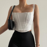 Strap Vest Women's Fishbone Square Neck Crop Short Strap Top