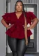 Plus Size Women's Casual Versatile V-Neck Ruffle Sleeve Pleated Shirt
