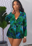 Women's solid color fashion Casual long green single breasted Blazer