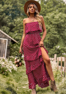 Off Shoulder Polka Dot Spring Summer Split Sexy Dress