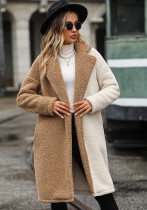 velvet fashionable autumn and winter women's coat Long sleeve color contrast style Turndown Collar bubble velvet Casual coat