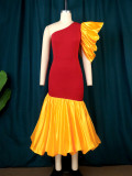 One Shoulder Autumn Winter Contrast Fashion Fishtail Woman Dress