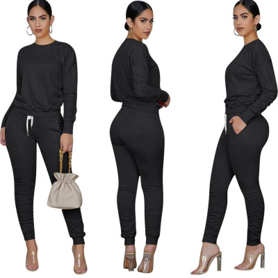 Women's solid color two pieces trousers set