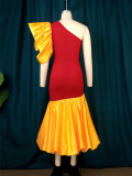One Shoulder Autumn Winter Contrast Fashion Fishtail Woman Dress