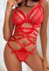 Valentine's Day Red Funny Underwear Complex Lace Up See Through Mesh lace Hollow Onesie Girl