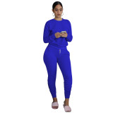 Women's solid color two pieces trousers set