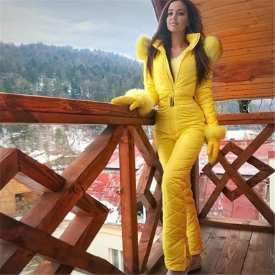 Winter Outdoor Fashion Skiing Suit Hooded Outdoor Sports Zipper Ladies Ski Jumpsuit
