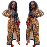 Ladies Casual Fashion Sexy Leopard Print Long Cardigan Coat