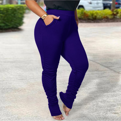 Casual Pants Solid Fashion Slim Fit Women'S Chic Ruched Trousers