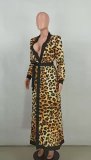 Ladies Casual Fashion Sexy Leopard Print Long Cardigan Coat