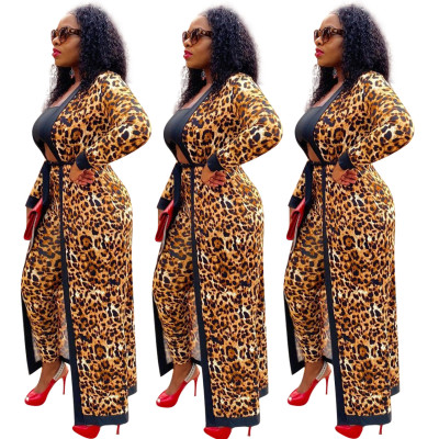 Ladies Casual Fashion Sexy Leopard Print Long Cardigan Coat