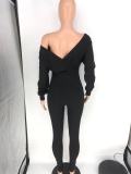 Ladies Large V-Neck Strapless Solid Ribbed Slim Sexy Jumpsuit
