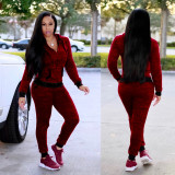 Women'S Zip Hooded Long Sleeve Tracksuit Two-Piece Trousers Set