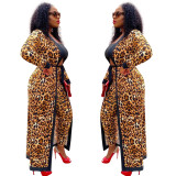 Ladies Casual Fashion Sexy Leopard Print Long Cardigan Coat