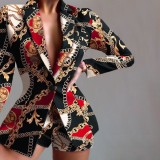 Women Casual Print Blazer And Shorts Two-Piece Set