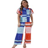 Women Printed Short Sleeve Shirt And Pant Two Piece Set