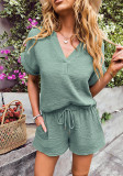 Women Clothing Casual Solid Color Short Sleeve Top And Shorts Two Piece Set