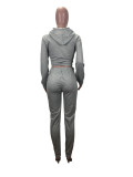 Women's fashion Letter embroidery solid color hooded pullover two-piece suit