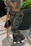 Women's high waist straight tube multicolor camouflage cargo pants