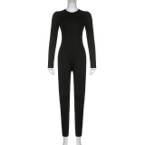 Women's Autumn Reverse Solid Basic Tight Fitting Long Sleeve Jumpsuit