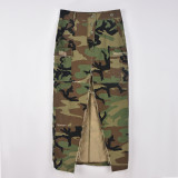 Women's 2023 Spring Camouflage Patchwork Split Washed Street Trendy Skirt
