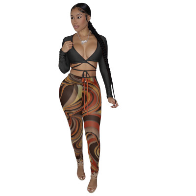 Women's nightclub sexy printed two-piece suit