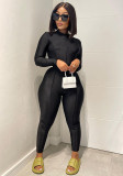 Women's Autumn Reverse Solid Basic Tight Fitting Long Sleeve Jumpsuit