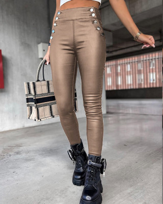 Women's Autumn and Winter High Waist Slim Fit Faux Leather Pants