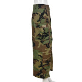 Women's 2023 Spring Camouflage Patchwork Split Washed Street Trendy Skirt