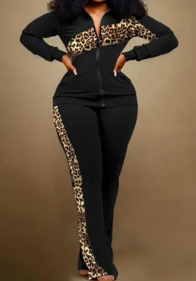 Women's winter long sleeve Casual printed two-piece suit