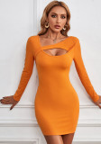 Women'S Fall Winter Sexy Cutout Irregular Neck Bodycon Party Dress