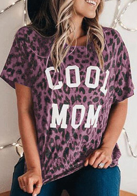 Women'S Street Leopard Print Top Round Neck Loose Short Sleeve T-Shirt