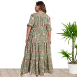 Plus Size Women'S Summer Bohemian Print Loose Casual Maxi Dress