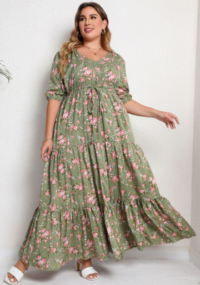 Plus Size Women'S Summer Bohemian Print Loose Casual Maxi Dress