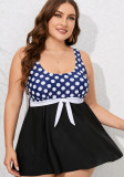 Women Polka Dot Contrast Skirt Swimwear Two Pieces