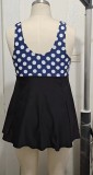 Women Polka Dot Contrast Skirt Swimwear Two Pieces