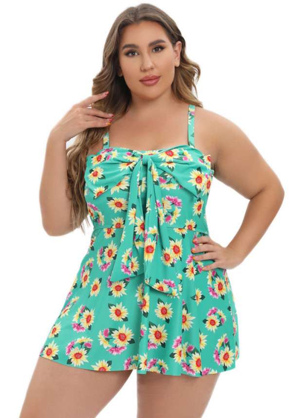 Ladies Bow Daisy Print Dress Swimwear Two Pieces