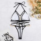 Women Sexy Solid Color Lace-Up Thong Swimwear