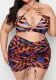 Plus Size Women Plaid Print Drawstring Mesh Skirt Bikini Three-Piece