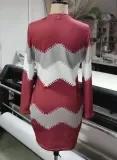 Winter Casual Stripe Print Round Neck Long Sleeve Bodycon Dress