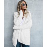 Autumn and winter women's fleece hooded cardigan top coat