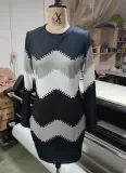 Winter Casual Stripe Print Round Neck Long Sleeve Bodycon Dress